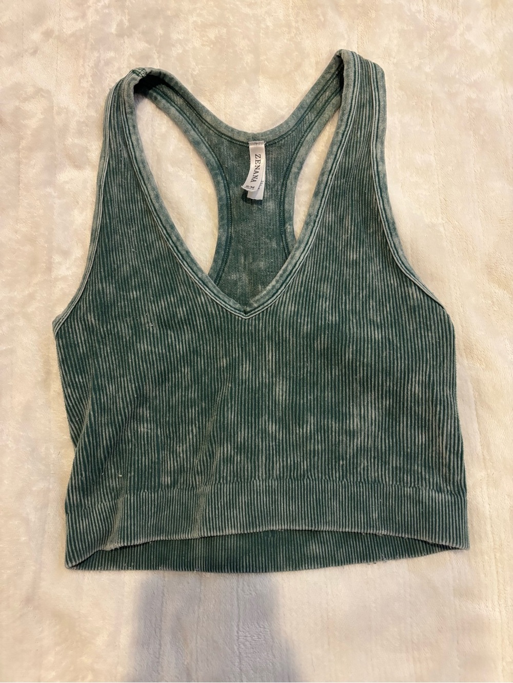Ribbed Racerback Cropped Tank Top - Green